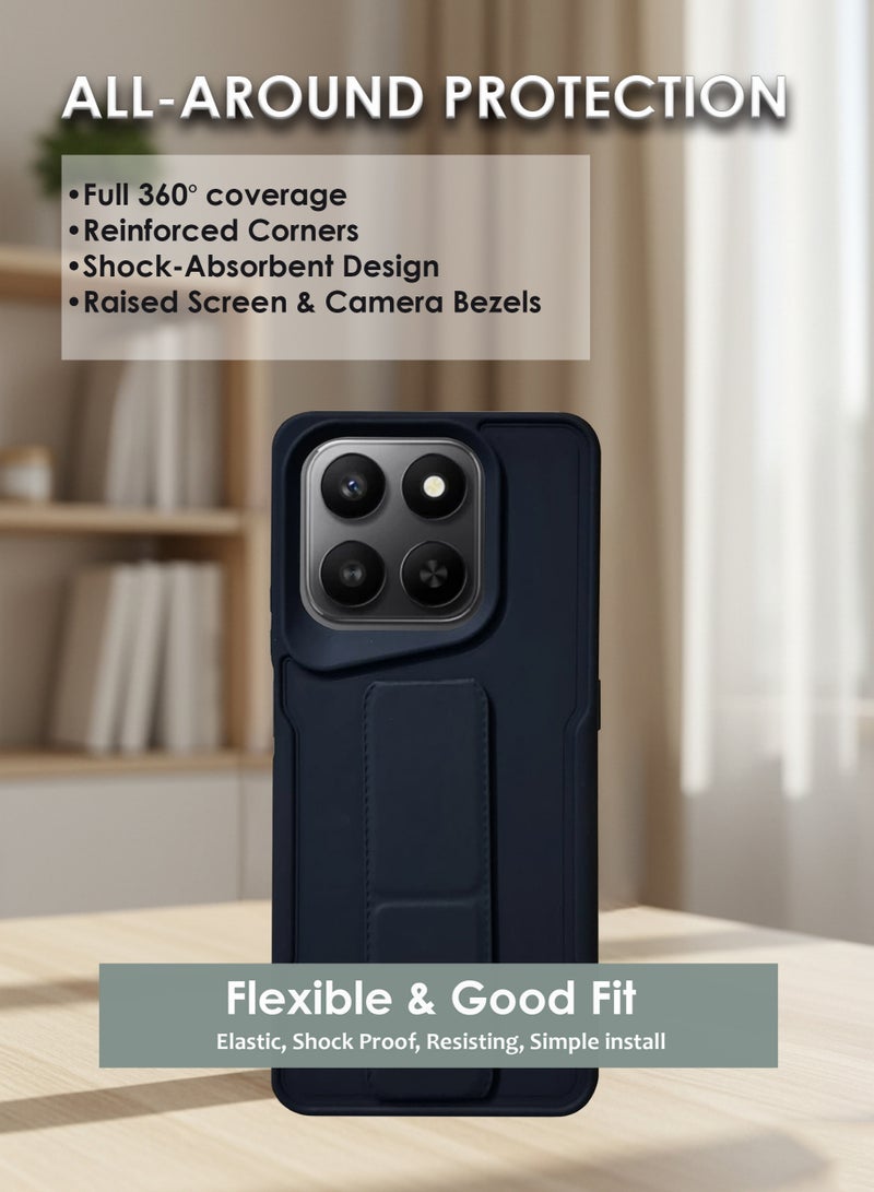 Honor X7d Hand Grip Case Cover - Magnetic Hand Grip Holder & Kickstand Case For Honor X7d - Strong Grip for Magnetic Car Holder, Stylish Silicone Case & Functional, Ultimate Convenience & Hands-Free Viewing - Black - Image 5